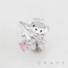 CUTTIE KITTY CAT FACE PLANET HEART DANGLE CZ THREADLESS (PUSH IN) 316L SURGICAL STEEL LABRET SET
